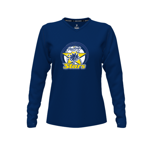[CUS-DFW-TEES-CMF-VNK-LSL-NVY-FYXS-LOGO1] Comfort T-Shirt (Female Youth XS, Navy, V Neck, Logo 1, Long Sleeve)