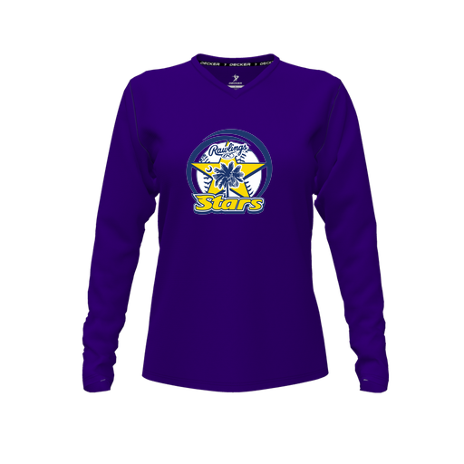 [CUS-DFW-TEES-PER-VNK-LSL-PUR-FYXS-LOGO1] Performance T-Shirt (Female Youth XS, Purple, V Neck, Logo 1, Long Sleeve)